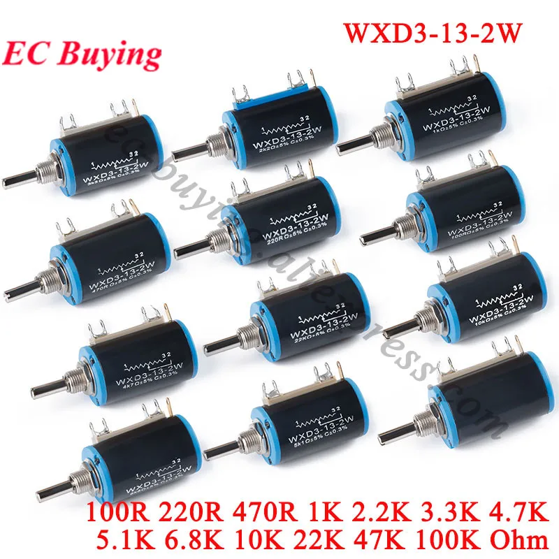 1-2 szt. WXD3-13-2W 10K 100/220/470/680 Ohm drutowy potencjometr wieloobrotowy rezystancja 1K 2.2K 4.7K 5.6K 6.8K 47K przełącznik obrotowy