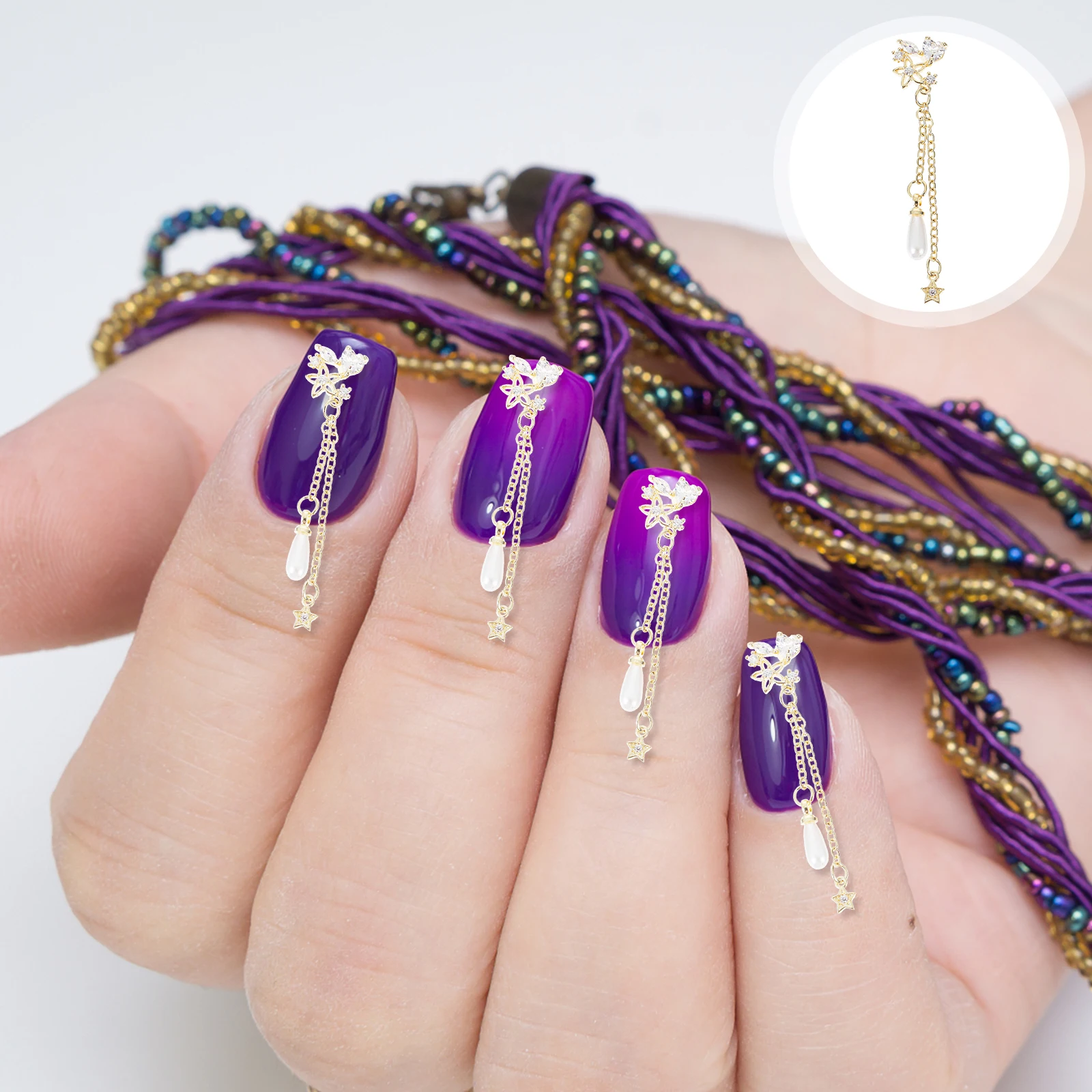 

3 Pcs Pearl Pendant Nail Art Decorations Shiny Fingernail naments Zircon DIY Manicure Jewelry Nail Studs Chain Accessories