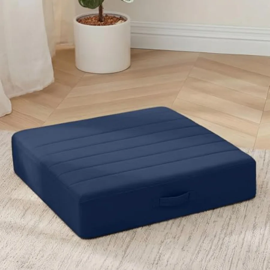 

Square Floor Pillow for Adults and,Large Meditation Cushion with Thick Foam and Washable Tufted Cover, Navy Seat for Yoga and S