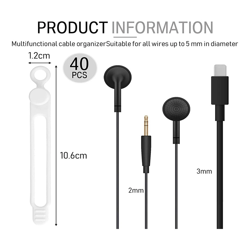 ABPP-40Pcs correas de silicona organizador de cables para auriculares, Audio, bridas de sujeción reutilizables para organizar cables