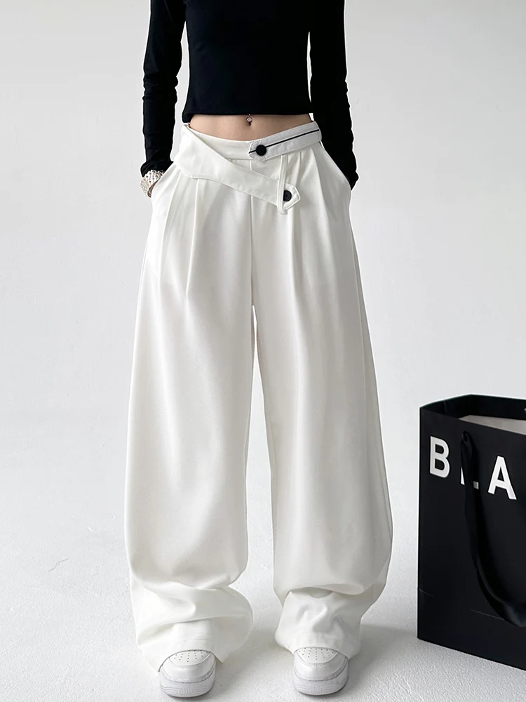 

Женские брюки с высокой талией и широкими штанинами, повседневные, свободного кроя, белые, прямые, длинные, осенняя мода, новинка