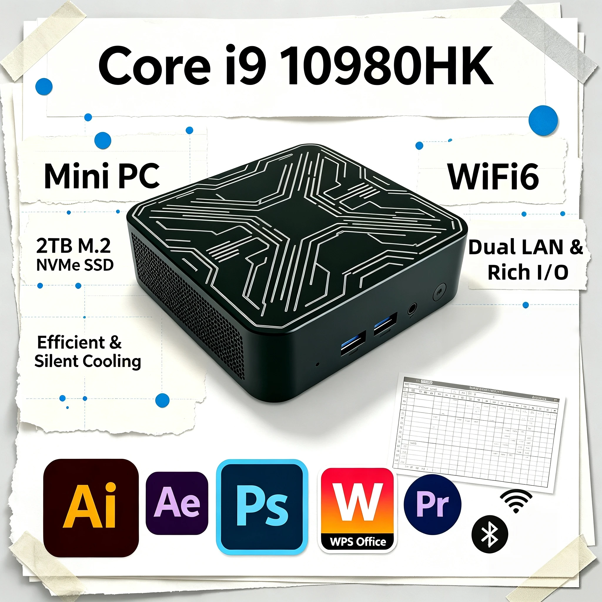i9 10980HK 2026 Mini Desktop PC 16GB DDR4 512GB NVMe SSD Triple 4K WiFi6 Silent Cooling Office Home Pro Max System
