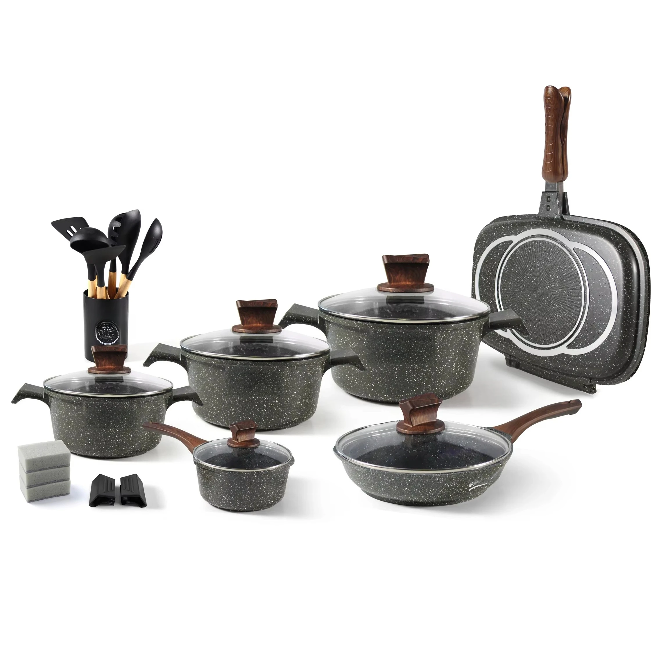 New non-stick cast aluminum marble die-casting non-stick kitchen cookware set