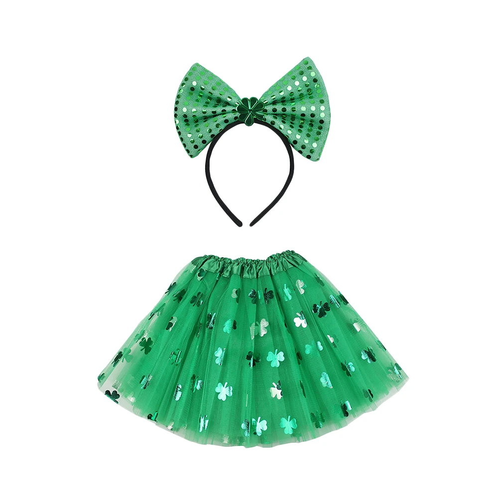 

Patrick's Day Shirt Skirt Three-layered Gauzy Dress Skirts for Women Gauze Girls Big Bow Party