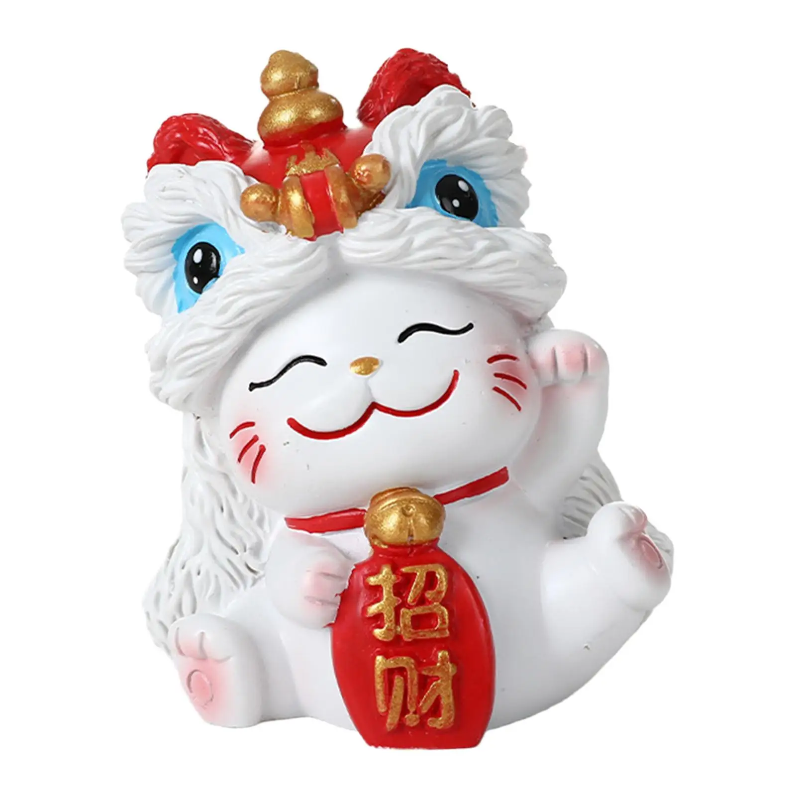 Artistic Lucky Cat Figurine Miniature Resin Sculpture Cute Animal Collector for Office Car Dashboard Tabletop Home Decoration