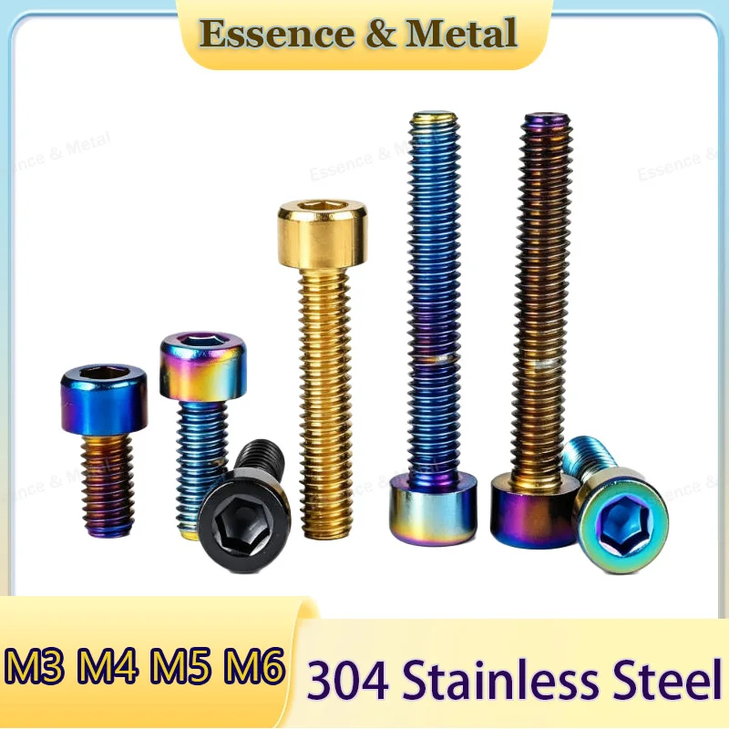 304 Stainless Steel Color Cup Head Hexagonal Screws M3 M4 M5 M6 Cylindrical Head Hexagonal Screws for Motorcycle Modifications