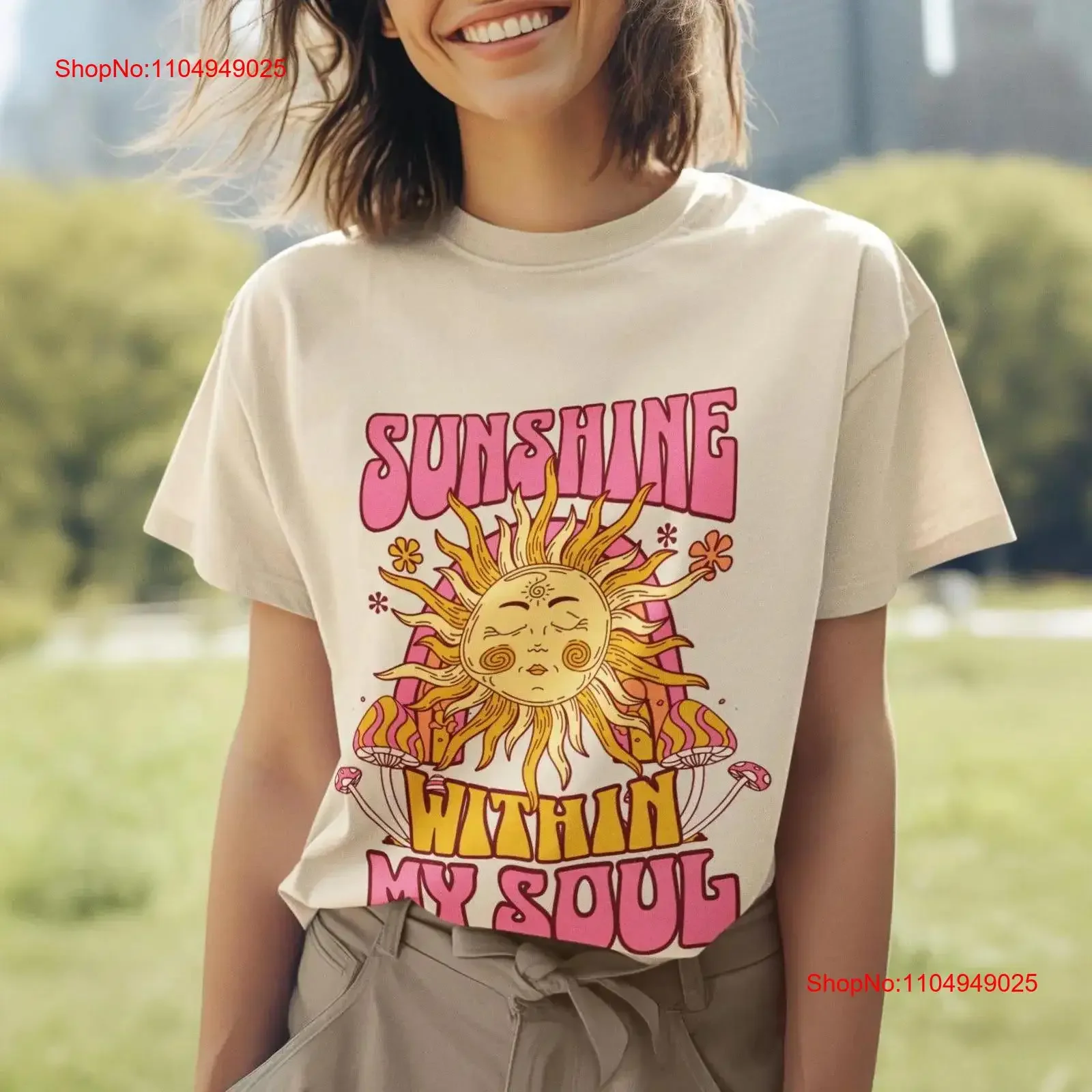 

Retro Sunshine Within My Soul T Shirt Sun Design Positive Vibes Summer Vacation for Her Bright vintage Washed Breathable
