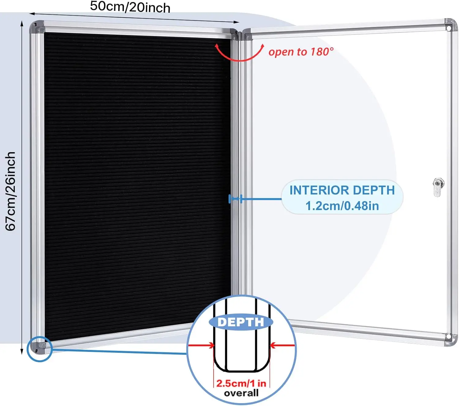 Enclosed Changeable Letter Boards Felt Message Board with Locking Door, Black, Aluminum Frame, 26X20 inches