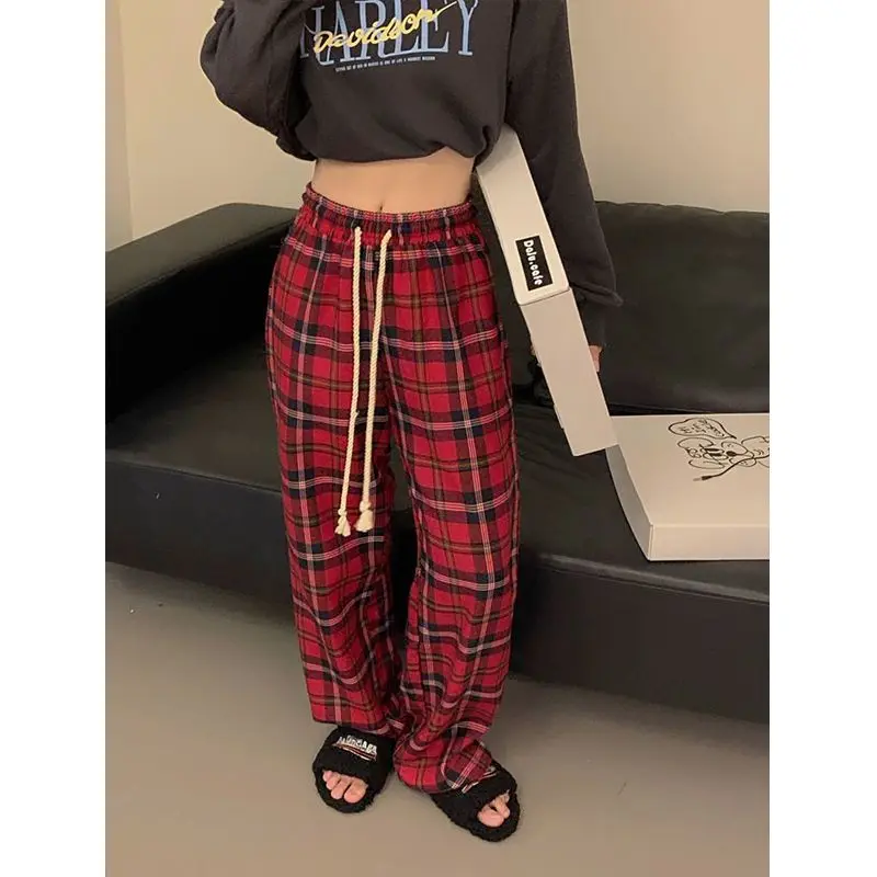 

Vintage Plaid Pants Y2k Streetwear Casual Wide Leg Pants Women Korean Fashion Hippie Trousers Loose Kawaii School