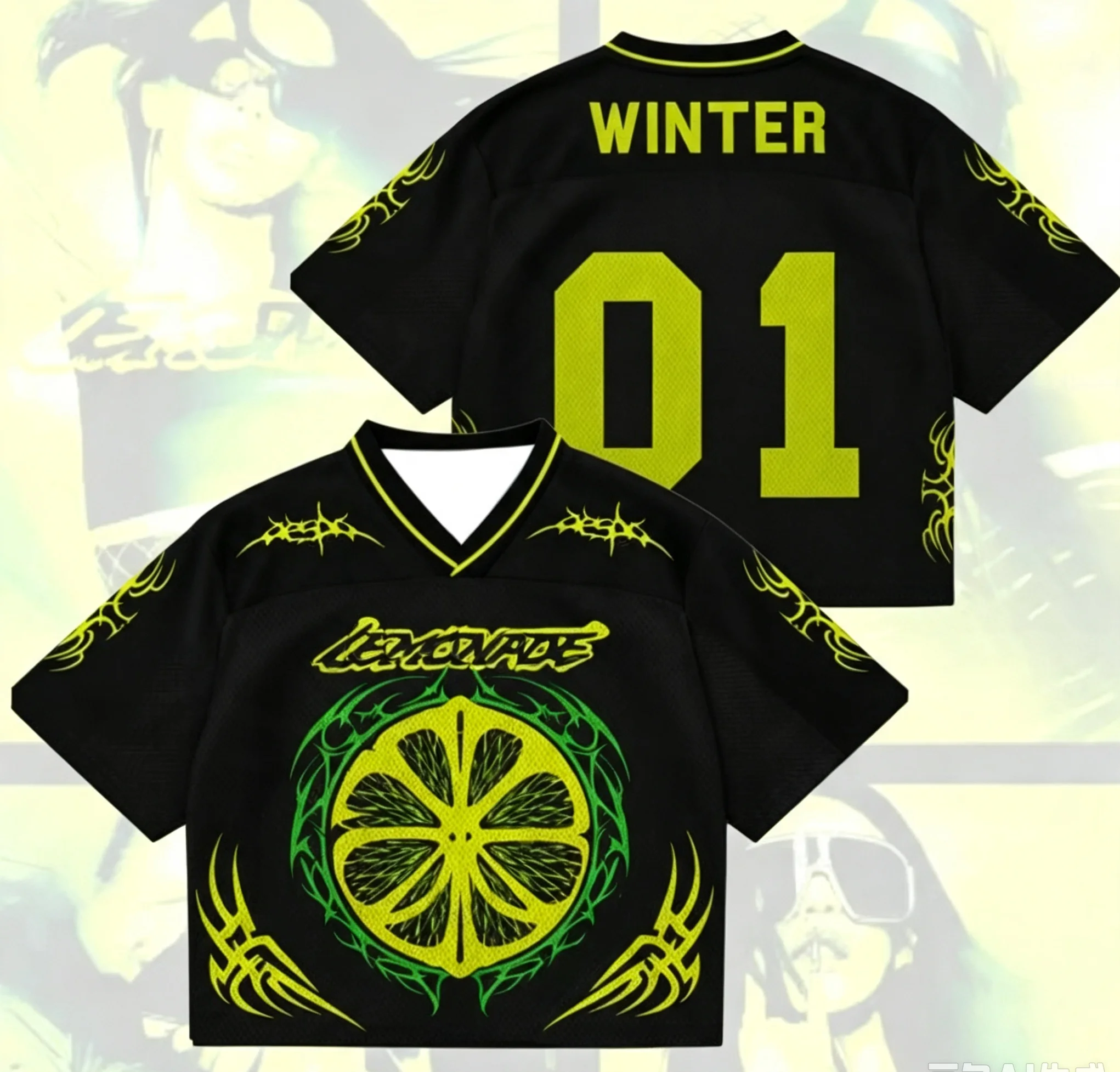 K‑POP Y2K Lemon Print Cropped Football Jersey 3D Printed Women's T-shirt Breathable Mesh Short Sleeve Streetwear Men's T-shirt