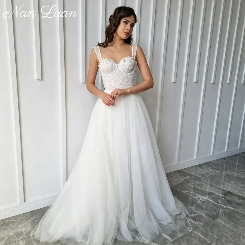 26 Garden Lawn Outdoor Wedding Dress Detachable Off Shoulder Puff Strap Pearl Bustier Vestidos de Novia Customized