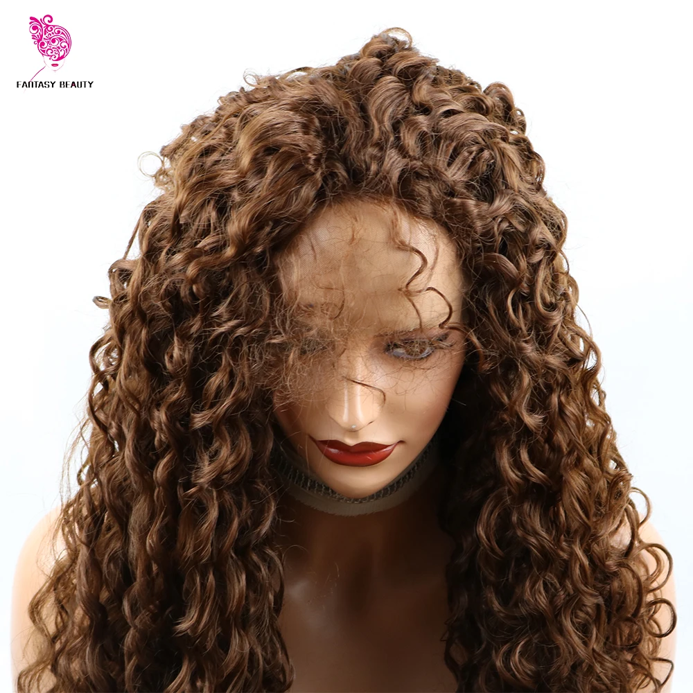 

Auburn Chocolate Brown Jerry Curly Lace Front Wigs For Women Water Wave Synthetic Hair Frontal Wig PrePlucked with Baby Hair