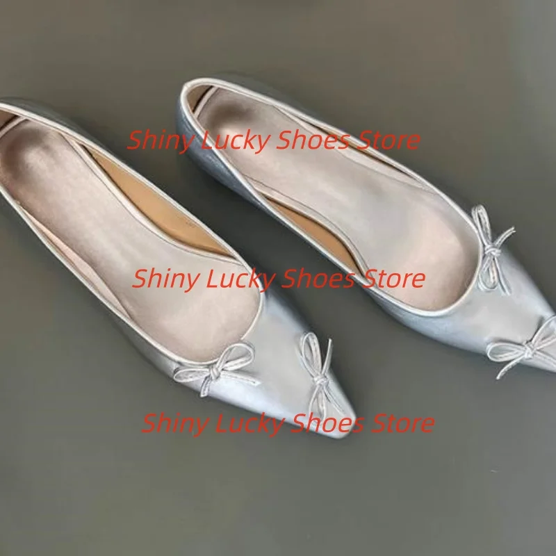 أحذية بعقدة على شكل فراشة للنساء بأصابع مدببة وكعب مسطح باليه نسائي خطوط خياطة للسيدات الضحلة أحذية نسائية صلبة من Zapatos #3