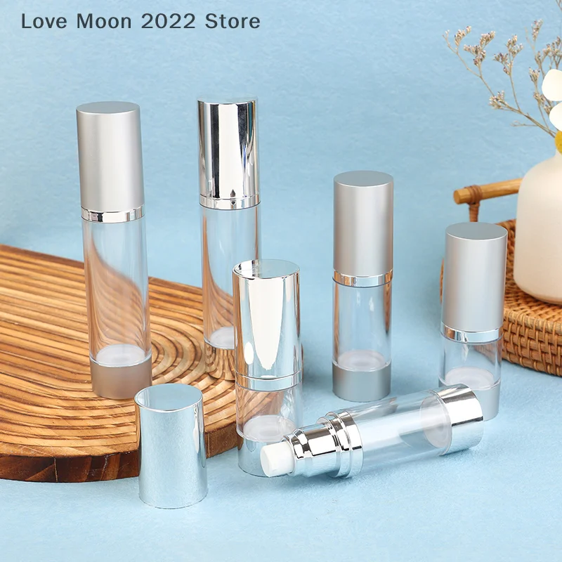 

1pc 15/30/50ml Empty UV Silver Lotion Bottle Vacuum Pump Bottles Portable Facial Cream Foundation Airless Bottle Cosmetics Spray