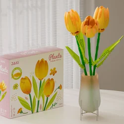 JAKI Plant series imitated eternal flower tulip DIY bouquet home decoration girl building blocks flower small particle toys