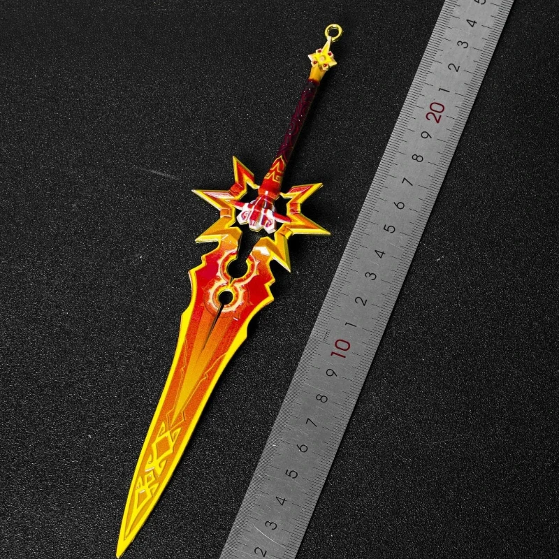 22 センチメートル/8.66 インチ原神インパクトナタ金属両手剣ノーカット武器モデル燃焼八尾千太陽ゲーム周辺工芸ギフト