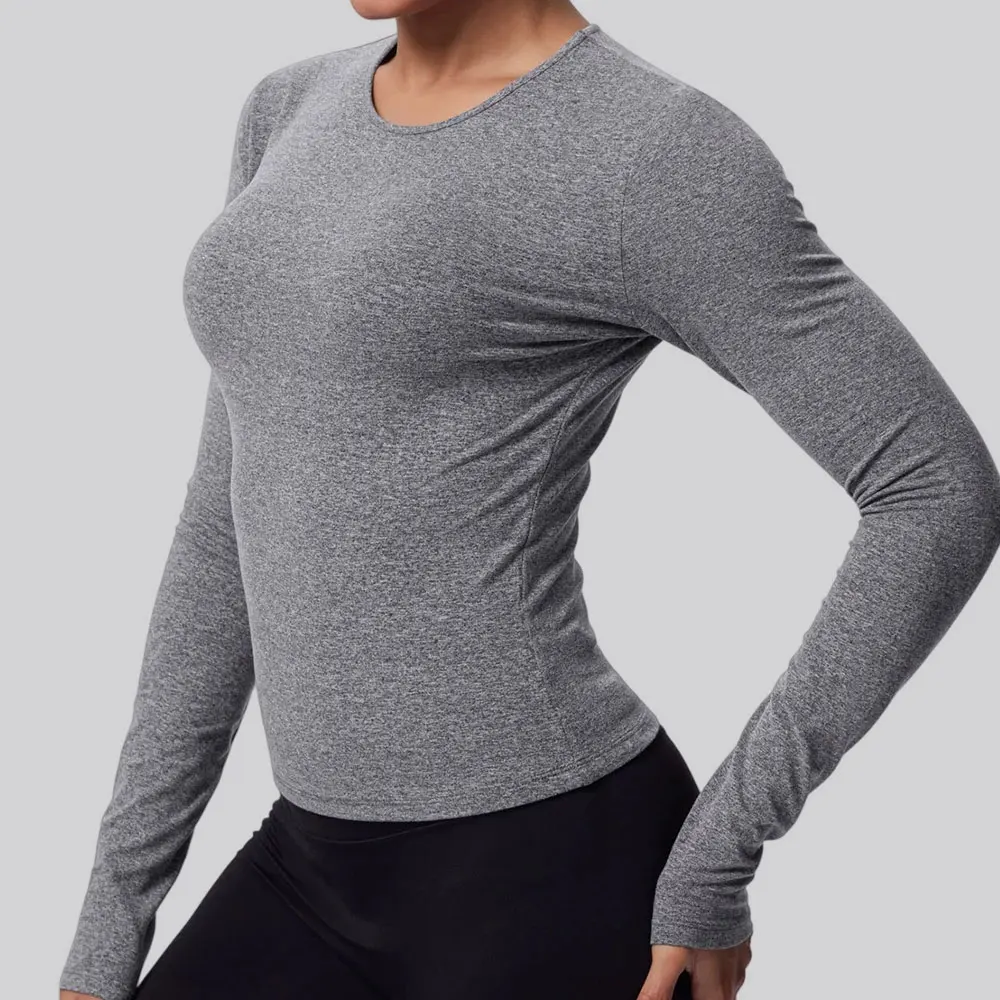 Women's Yoga Shirts Solid Sport Top Long Sleeve Gym Workout Running T-shirts Femme Quick Dry Elastic Yoga Fitness Gym Sport Wear