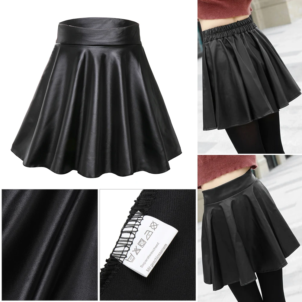 Hot Fashion Multipurpose Elastic Work High Waist Mini Faux Leather Skirts Short Skirt
