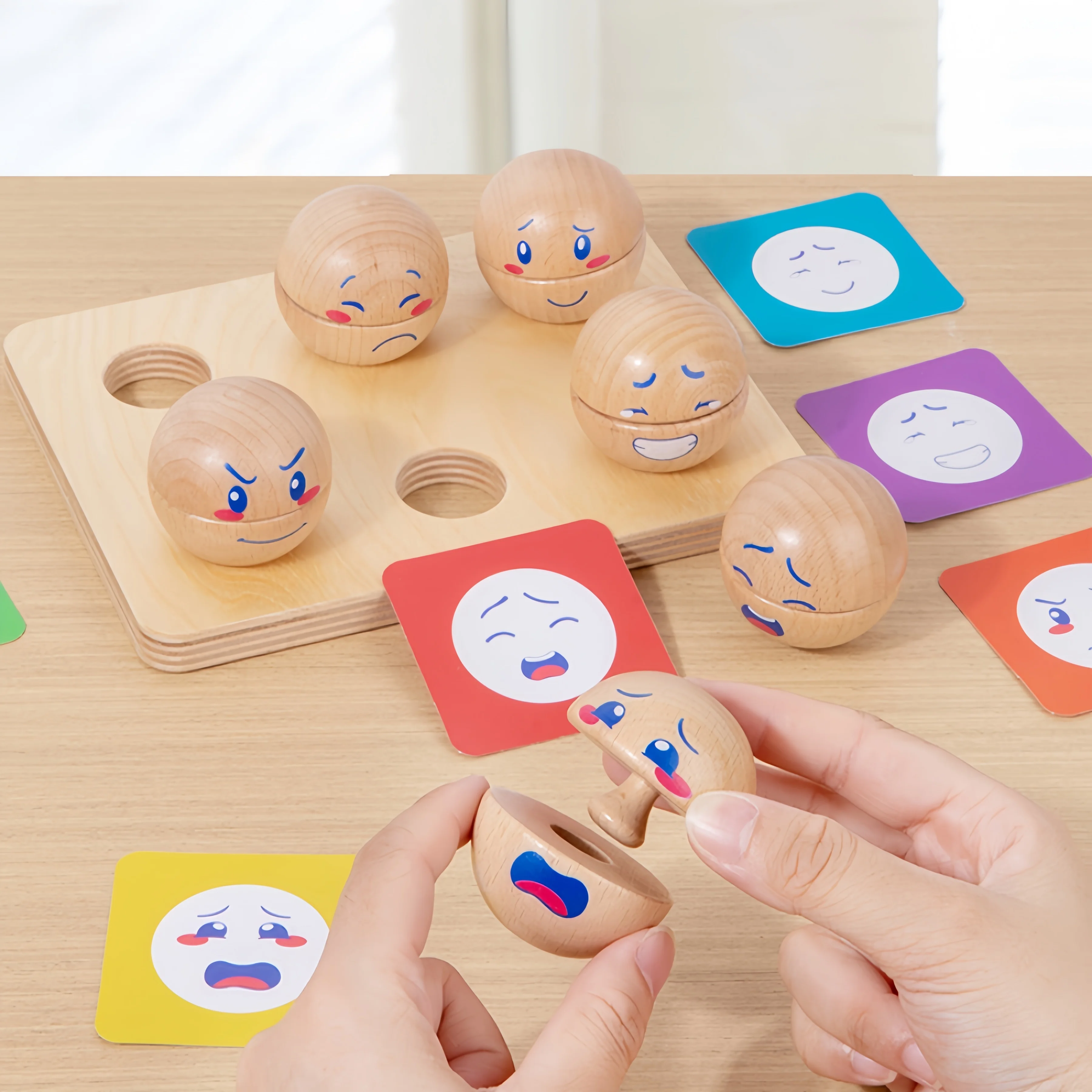 Juego de huevos de emoción de madera para niños, juguetes educativos Montessori, juego de bloques a juego de expresión, juguetes de Aprendizaje Temprano para niños