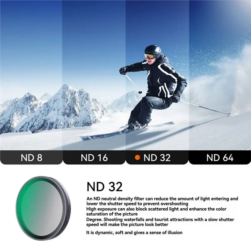 FFYY-액션 6 필터 키트에는 ND8+ ND16+ ND32 필터가 포함되어 있습니다. 보호 렌즈 커버