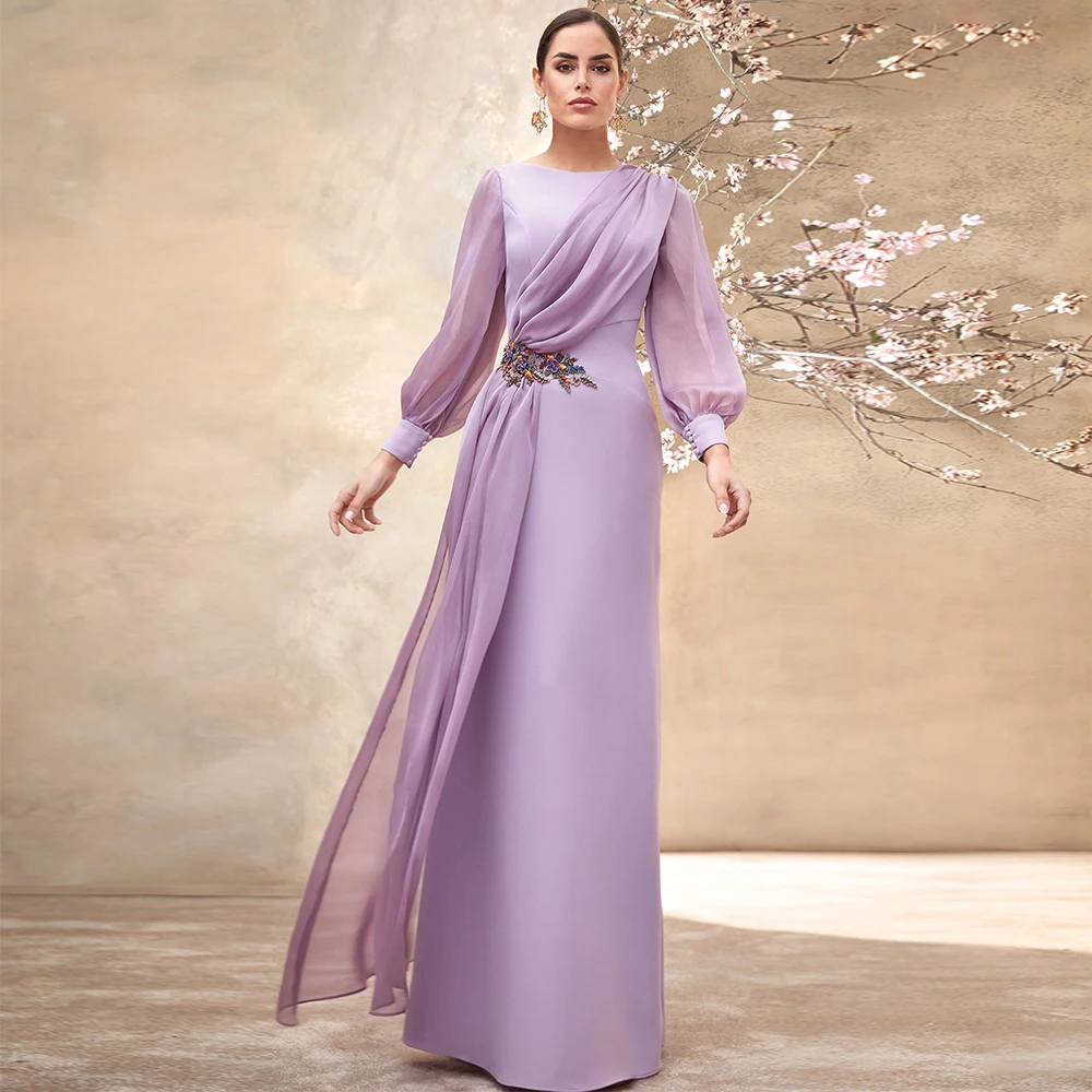 

Customized Lavender Wedding Guest Dress Boat Neck Puffy Sleeves Mother of the Bride Dresses for Weddings Applique Formal Gowns