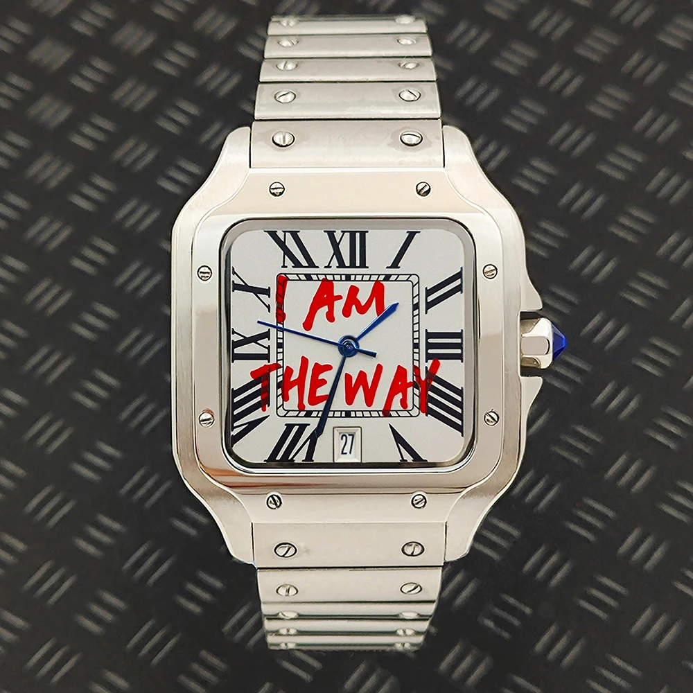 Jam Tangan Santos 38MM Jam Tangan NH35 Jam Tangan Pria Logo Kustom Jam Tangan Persegi Jam Tangan Pria Baja Tahan Karat Gerakan NH35