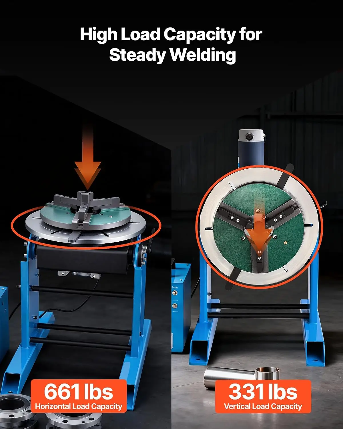 Rotary Welding Positioner, 661 lbs Load Capacity, -45° to 90° Tilt Angle Welding Positioner Turntable Table, 0.2-2.5 RPM Speed C