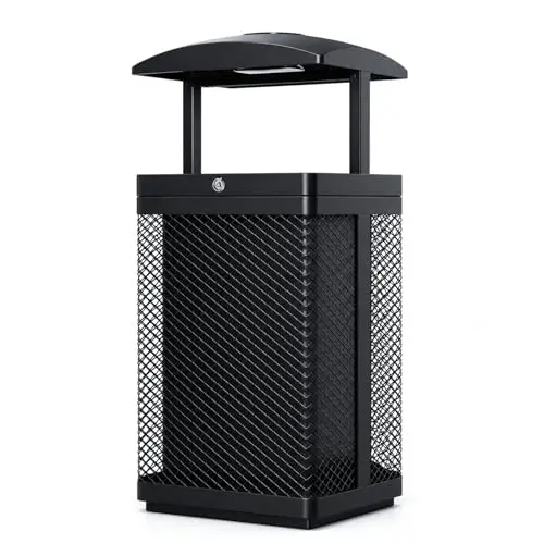Commercial Outdoor Trash Can with Lid, 20 Gallon Large Capacity Heavy Duty Barrel with Triangle Lock & Tethered Lid