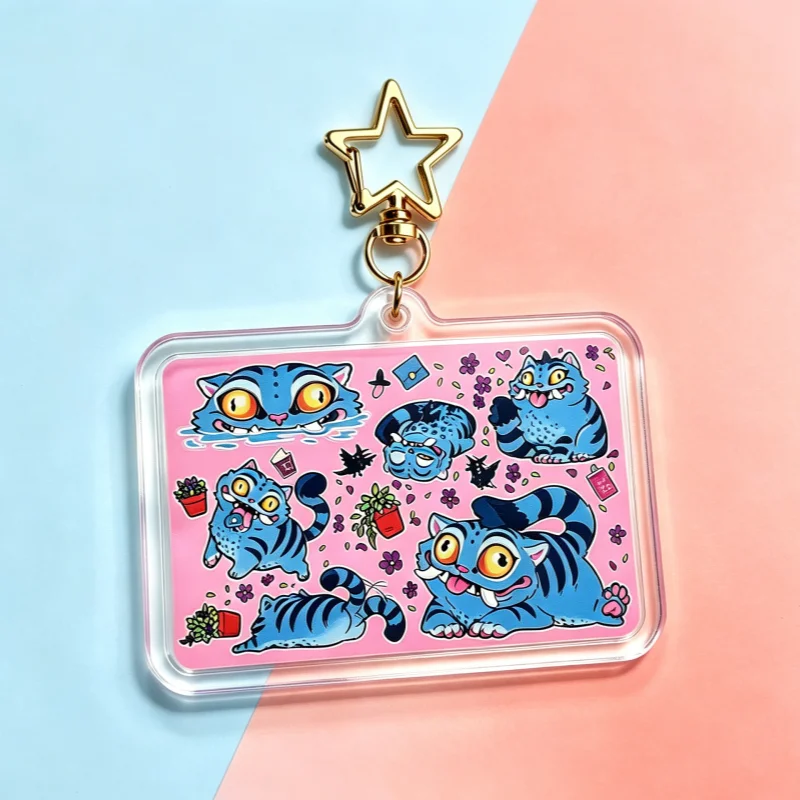 DCC Donut Princess Cat Sticker Sheet Style Acrylic Keychain Cute Blue Tiger Cats Key Ring Bag Charm Gift For Cat Lovers