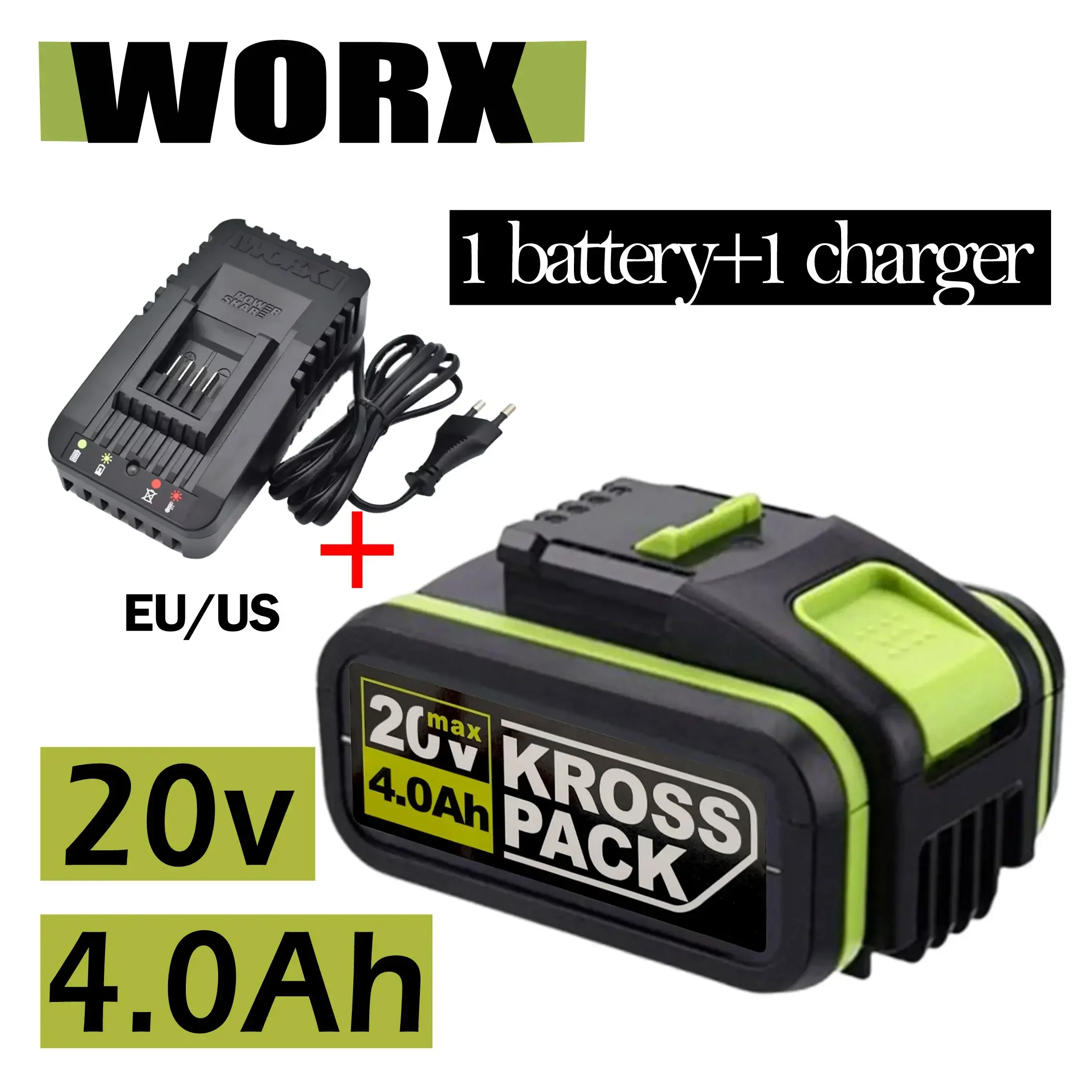 

Worx 20V lithium battery small foot plate charger universal original genuine 4.0Ah，suitable for Worx tool battery