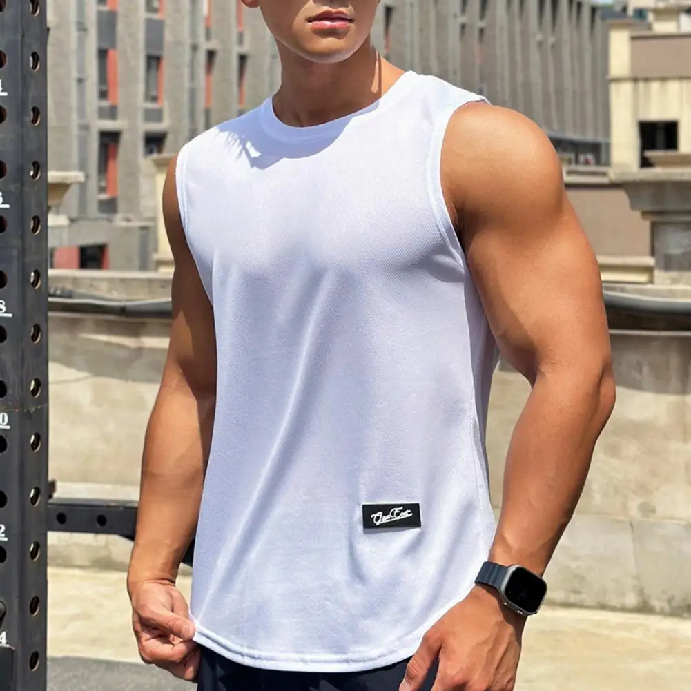 

Summer Men Sport Vest O-neck Sleeveless Letter Print Vest Wide Shoulder Straps Mesh Bottoming Tops Outdoor Fitness Tees