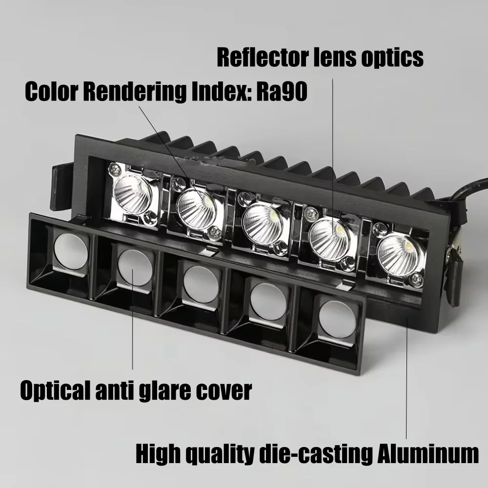 Alumínio regulável recesso teto cob ponto led para baixo luz grade luz 110v 220v iluminação interior luz linear quadrada