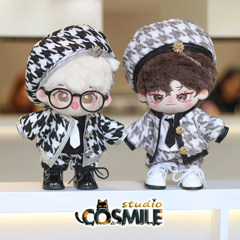 No attribute Kpop Star Idol Houndstooth Gentleman Fashion CP Hat 20cm Plush Doll Stuffed Clothes Plushie Clothing Gift FS Sa