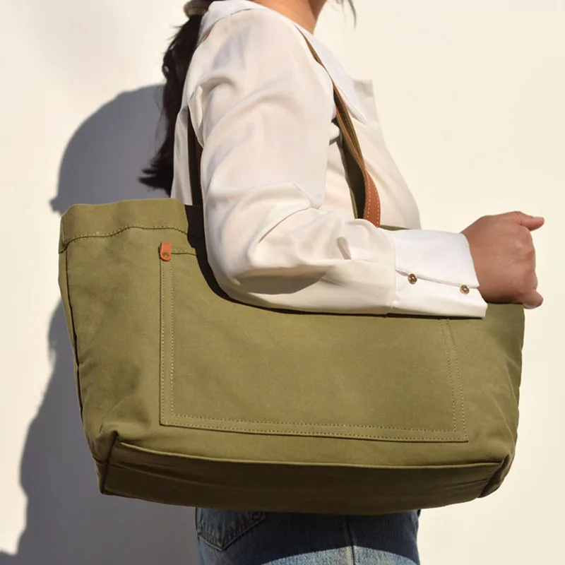 AETOO Vintage cowhide with canvas bag Women's shoulder bag Japanese skew straddle bag Tote bag Women's laptop bag