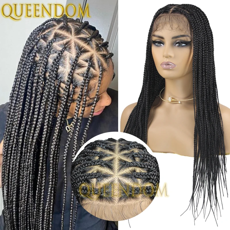 26 Inch Synthetic Cornrow Plaits Braids Wig Full Lace Triangle Shape Braided Wigs For Black Women Knotless Crochet Box Braid Wig