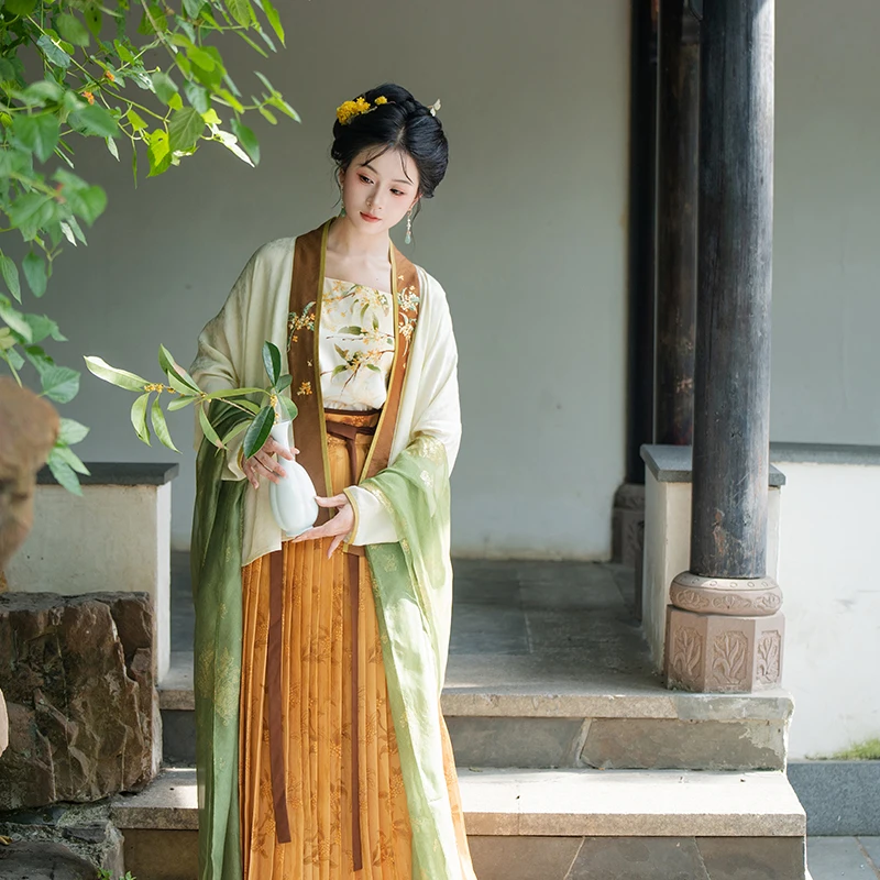

Original Design Hanfu Narrow Sve Collar Straight Original Design Spring Autumn Ele Matched Set with Hundred Fold Skirt