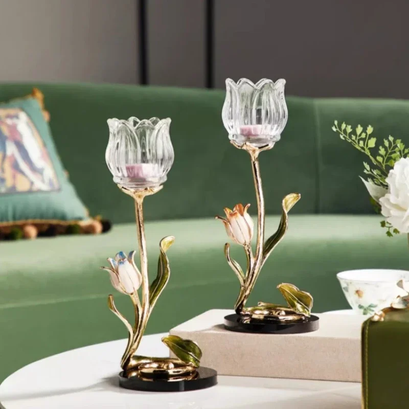 High-End Light Luxury Creative Art Glass Scented Candle Candle Holder French Romantic Atmosphere Dining Table Decoration