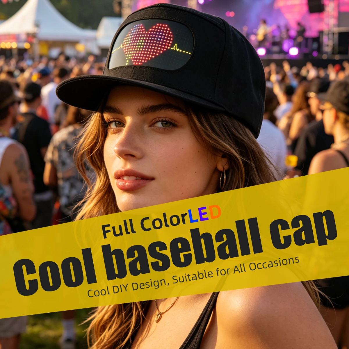 LED Hat with APP Control Programmable DIY Editable (Text, Music, Image, Drawing) Cool Light Up Baseball Cap For Men Women