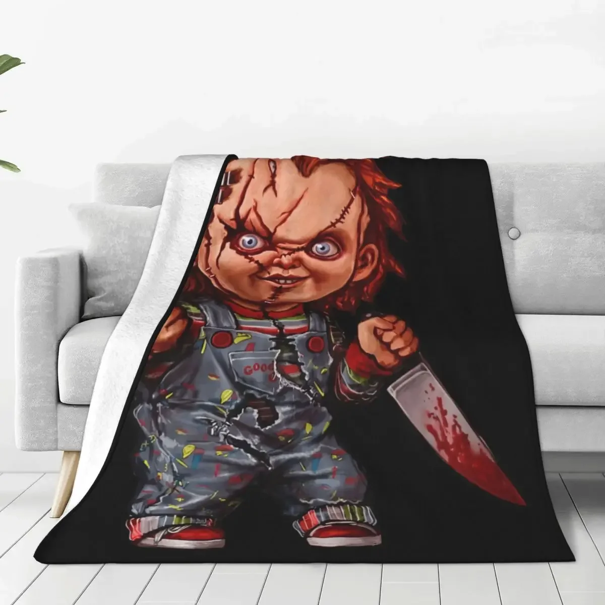 The Killer Doll Blanket Coral Fleece Plush Print Horror Chucky Cozy Super Warm Throw Blankets for Home Bedroom Bedding Throws