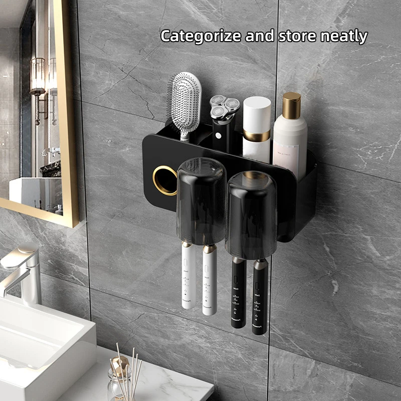 New Wall Mounted Toothbrush Holder Automatic Toothpaste Squeezing Machine Cosmetic Storage Rack Bathroom Accessories Set