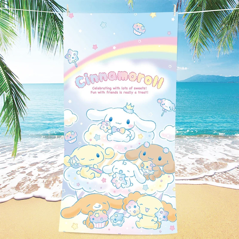 Strandtuch Cinnamoroll Melody Hello Kitty Hintergrund Niedlicher Cartoon Weiches und bequemes Badezimmerhandtuch am Meer