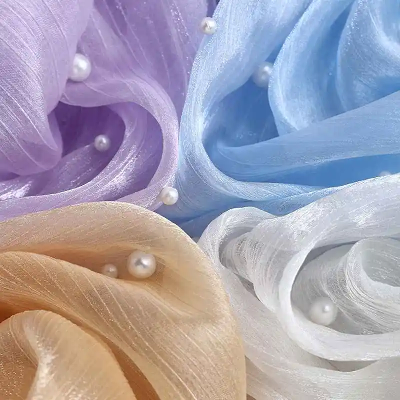 High Quality Ice Flower Organza Fabric - Beaded Pearl Organza for Wedding Dresses, Decor Instagram Aesthetic Backgrounds