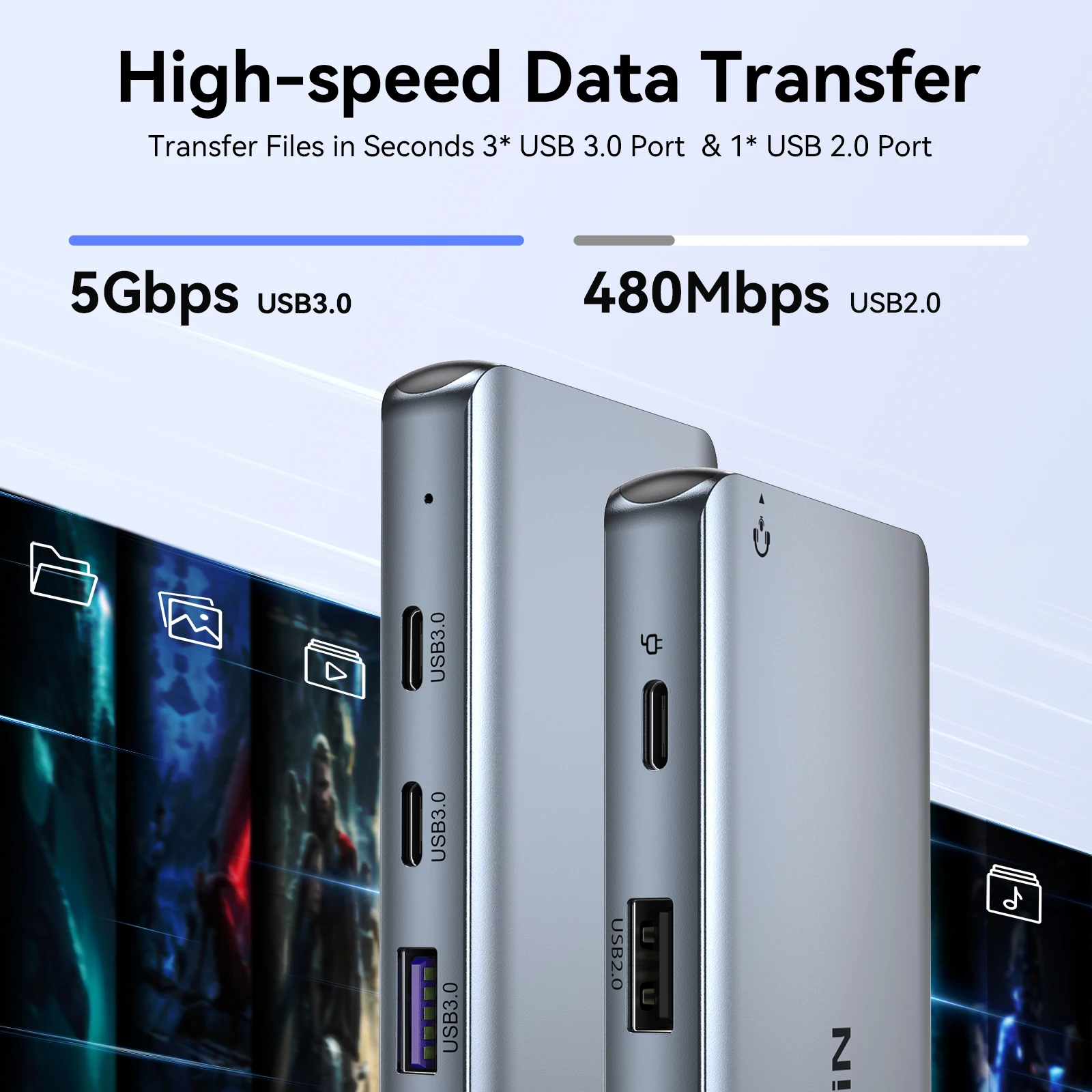 موكين USB C Hub Type C إلى 4K60 هرتز HDMI محطة إرساء شاشة ثلاثية، 3 USB 3.0، VGA، PD100W، RJ45، SD/TF، للكمبيوتر المحمول Windows MacOS