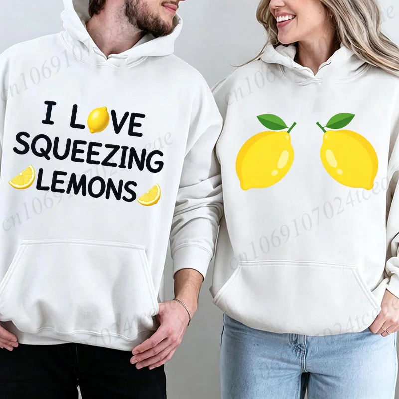 Funny Couple Hoodies I Love Squeezing Lemons Matching Set Cute Lemon Graphic Sweatshirts for Husband Wife Anniversary Shirt Gift