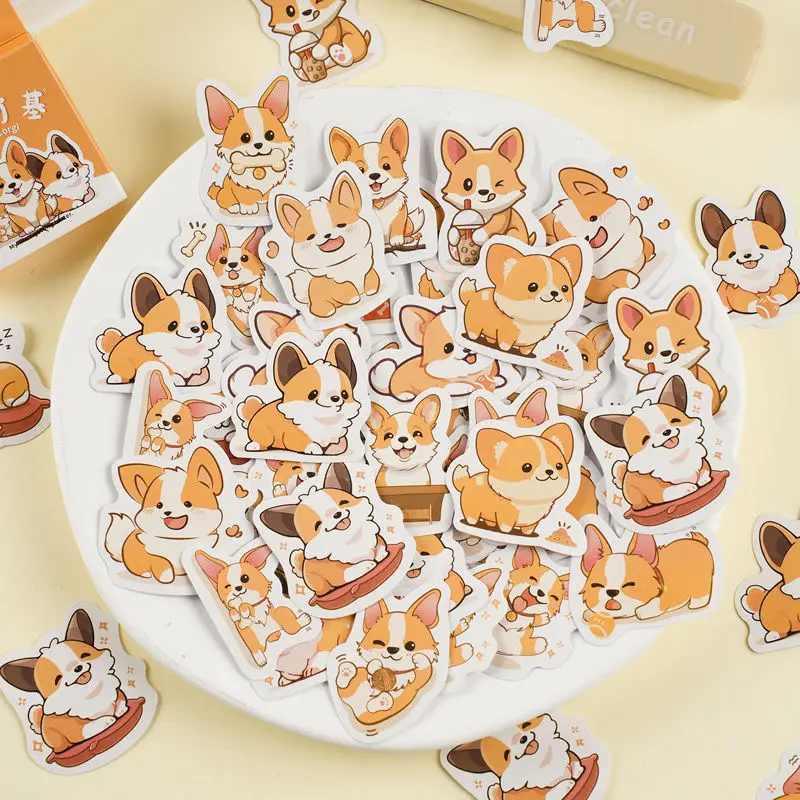 Etori Life 46pcs PVC Cute Cartoon Animal Naughty Puppy Corgi Funny Collage Pattern Student DIY Scrapbooks Decoration Stickers