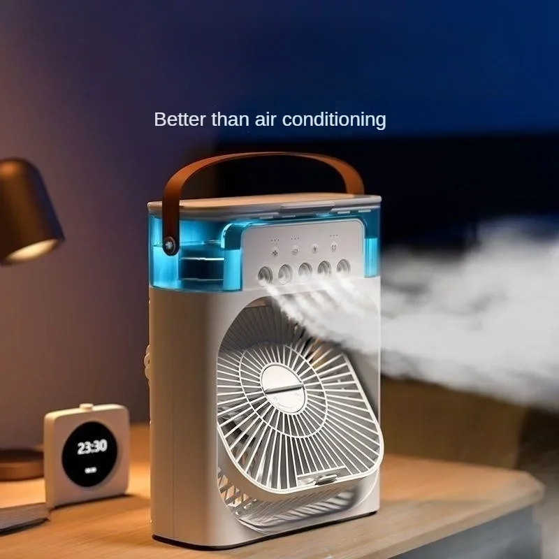 Portable Humidifier Fan Air Conditioner USB Electric LED Night Light Water Mist Fun 3-in-1 Air Cooler Cooling Appliances Home.