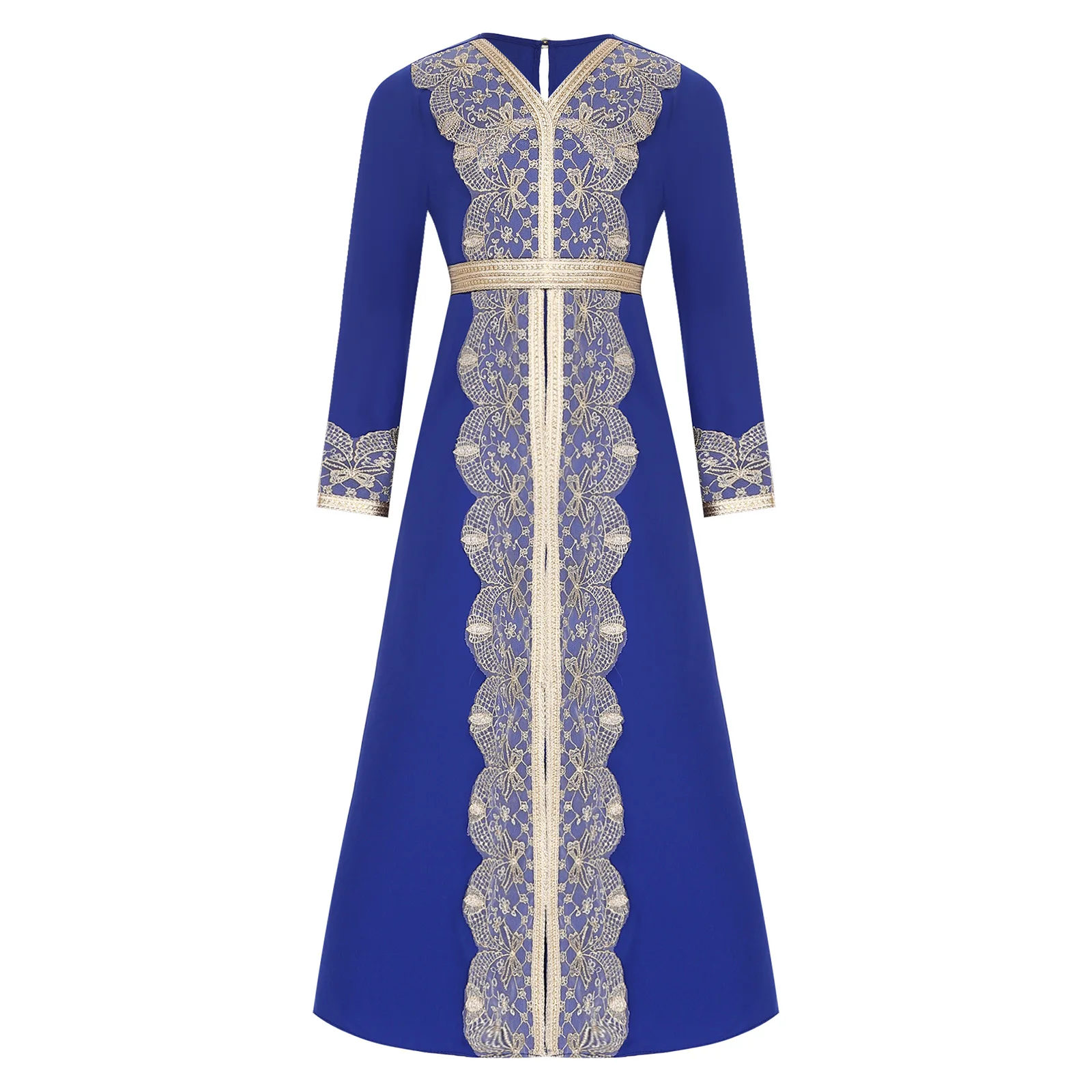 Kids Girls Muslim Abaya Prayer Dress Embroidered Lace Trim Middle East Dubai Attire Kaftan Childs Long Robe Dubai Islamic Dress