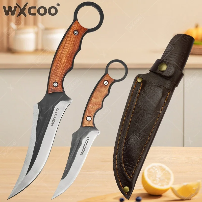 WXCOO Handgeschmiedetes Küchenmesser mit Scheide Multifunktionales Ausbeinmesser Fleischbeil Edelstahl Obstschneidemesser BBQ-Messer