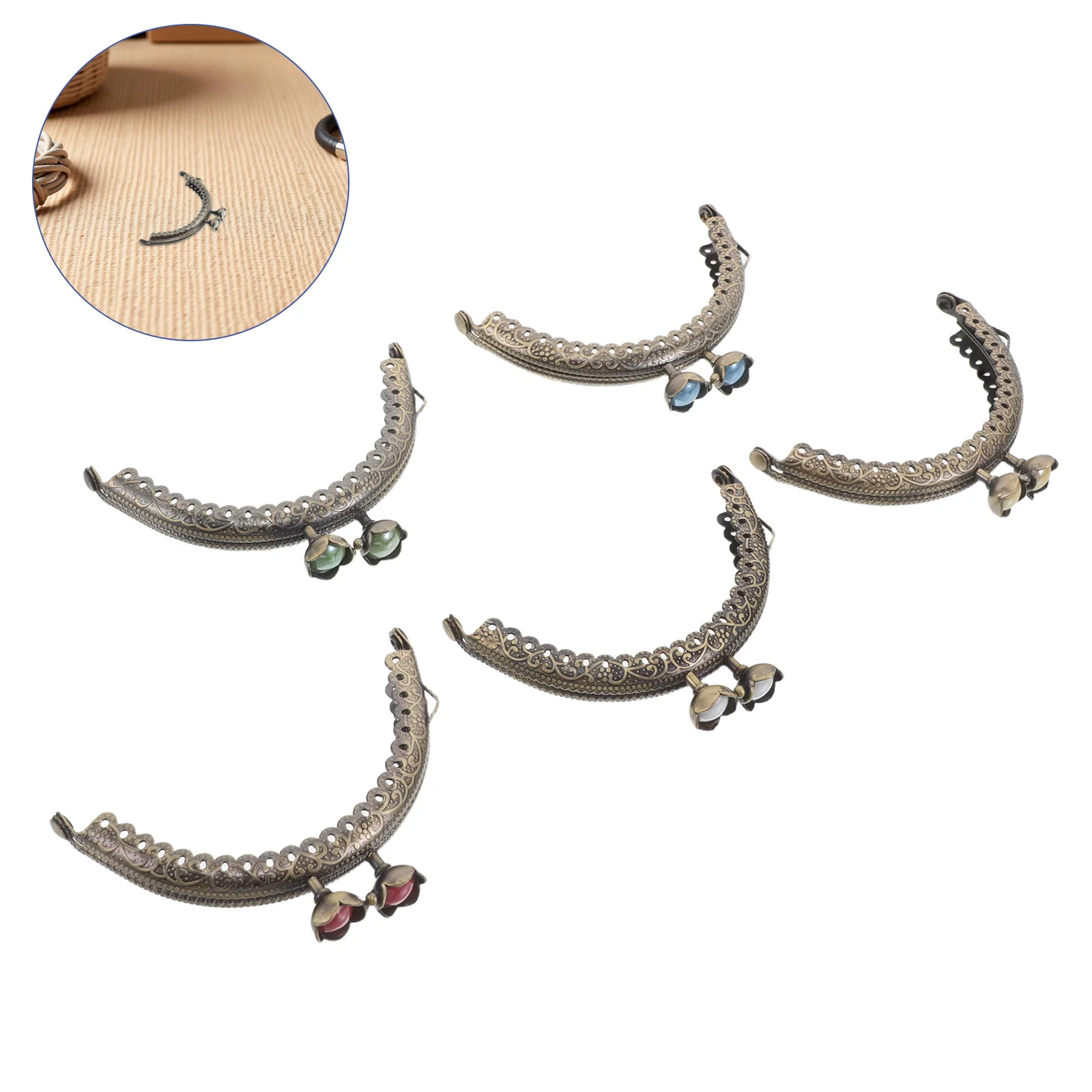 5pcs Half Round Embossed Frame Vintage Metal Kiss Lock Clasp For Diy Coin Purse Craft Bag Clutch Sewing Project