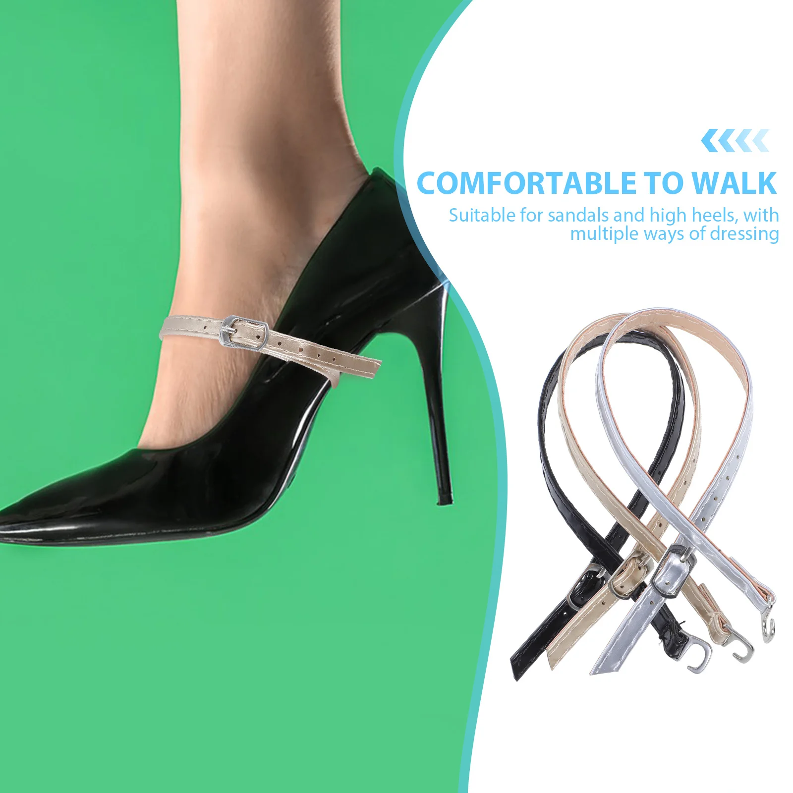 สายรัดรองเท้า 3 คู่ แบบปรับได้ หัวเข็มขัด สายรัดข้อเท้าเทียม กันลื่น ถอดเปลี่ยนได้ สำหรับรองเท้าส้นสูง